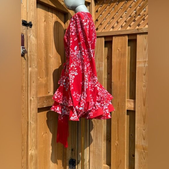 🆕 BRONX & BANCO 🧿 NWOT Bedouin Red Floral Ruffle Tiered Mini Dress, Sz XS US 2 - Picture 7 of 16